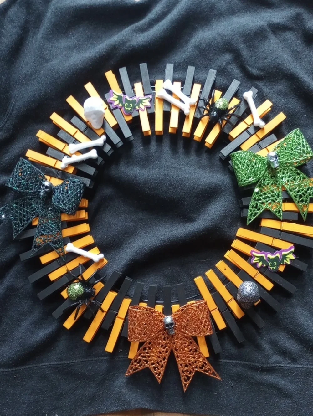Kids Halloween Bow & Clip Wreath - Orange, Black, Green